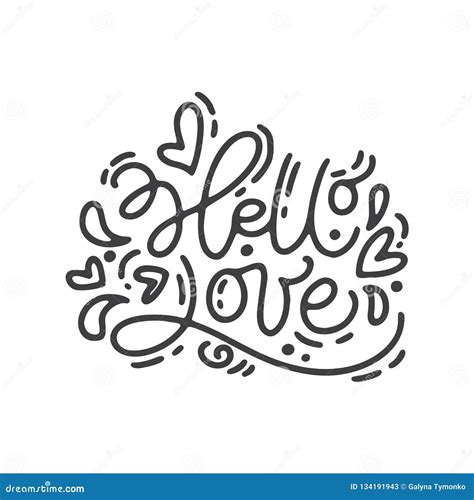 Vector Monoline Calligraphy Phrase Hello Love Valentines Day Hand