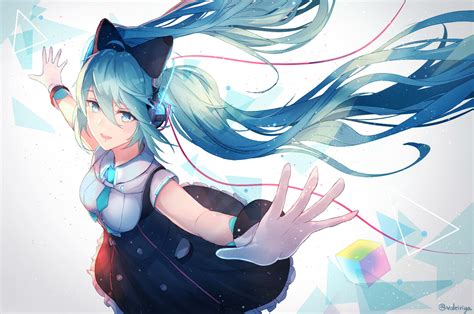 Aliasing Aqua Eyes Aqua Hair Bow Dress Hatsune Miku Headphones Kachi