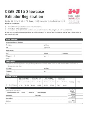 Fillable Online Csae Showcase Exhibitor Registration October