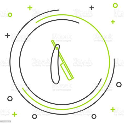 Black And Green Line Straight Razor Icon Isolated On White Background Barbershop Symbol Colorful