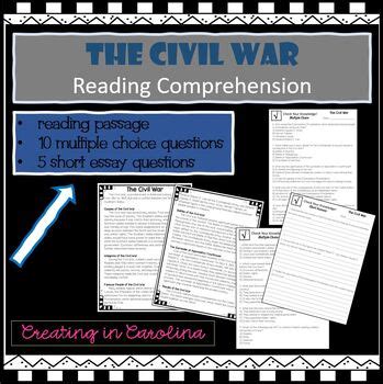 Civil War Reading Comprehension Packet NO PREP By Creating In Carolina