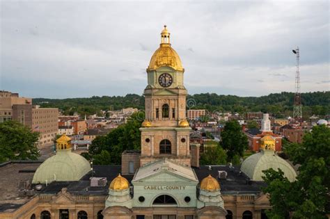 Aerial of Historic Cabell County Courthouse - Downtown Huntington, West Virginia Stock Image ...