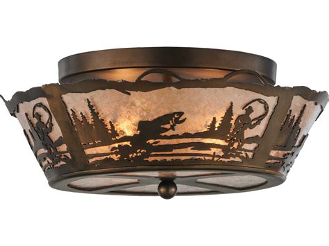 Meyda Rustic 2 Light Copper Bowl Geometric Flush Mount 144182