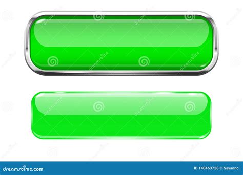 Green Glass Buttons Web 3d Shiny Rectangle Icons Stock Vector