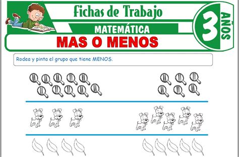 M S O Menos Para Ni Os De Tres A Os Fichas De Trabajo