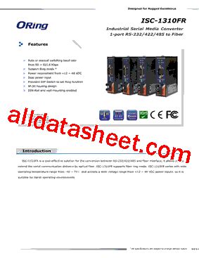 ISC 1310FR MM SC Datasheet PDF ORing Industrial Networking Corp