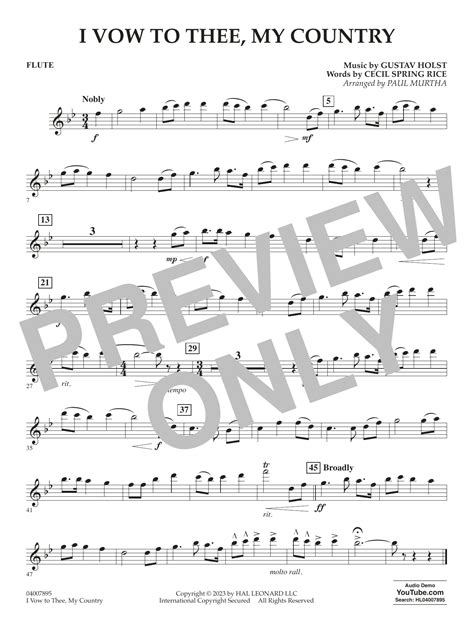 I Vow To Thee My Country Arr Murtha Flute Sheet Music Gustav