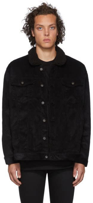 Naked And Famous Denim Ssense Exclusive Black Corduroy Oversized Sherpa