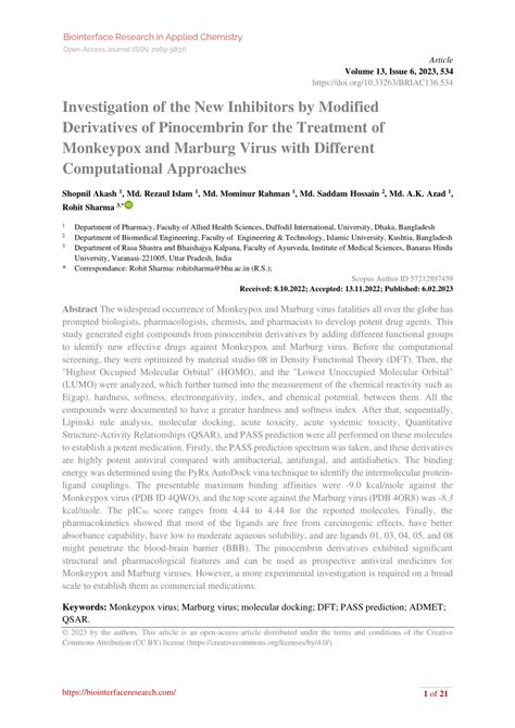 PDF Investigation Of The New Inhibitors By Modified Derivatives Of