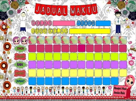 Template Jadual Waktu Kelas Carta Kelas Ceria Dan Stiker Jadual Carta Tugasan Murid Jadual