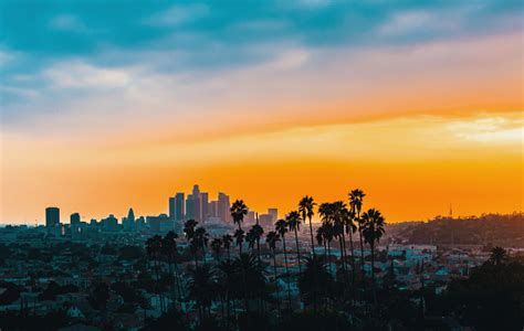 Downtown Los Angeles Skyline At Sunset Stock Photo Download Image Now