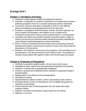 Ecology Final Exam Study Guide Midterm I Cheat Sheet Chapter 1