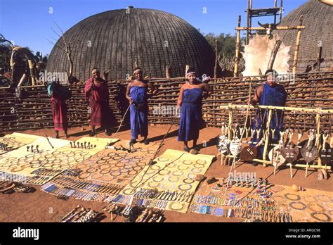 Colorful Women Selling Crafts In Native Zulu Tribe At Shakaland Center