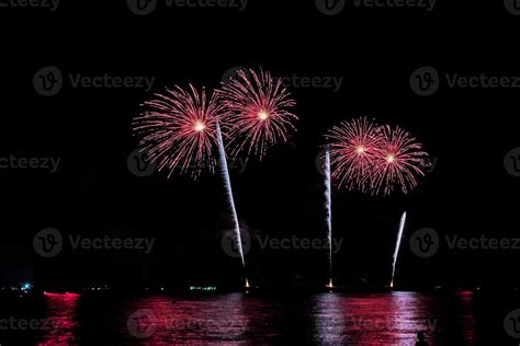 fireworks celebration over sea in pattaya beach 13284455 Stock Photo at ...