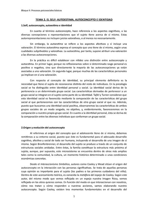 TEMA 2 Apuntes 2 Bloque II Procesos psicosociales básicos TEMA 2