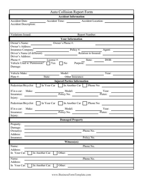 Vehicle Accident Report Form Template Free Free Printable Templates