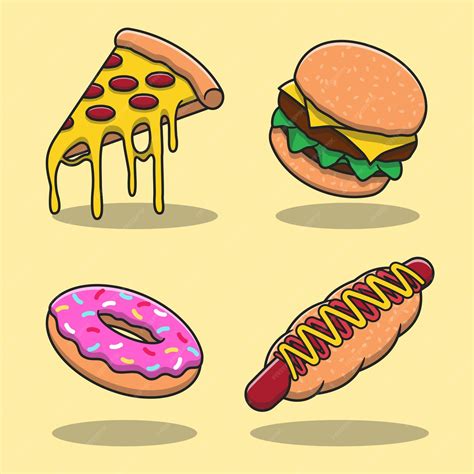 Premium Vector Set Of Cute Fast Food Cartoon Flat Illustrations