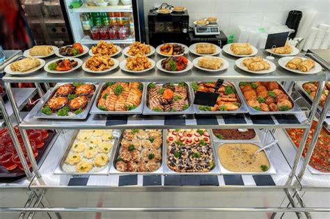 Premium Photo Display With Fresh Cooked Food In A Canteen