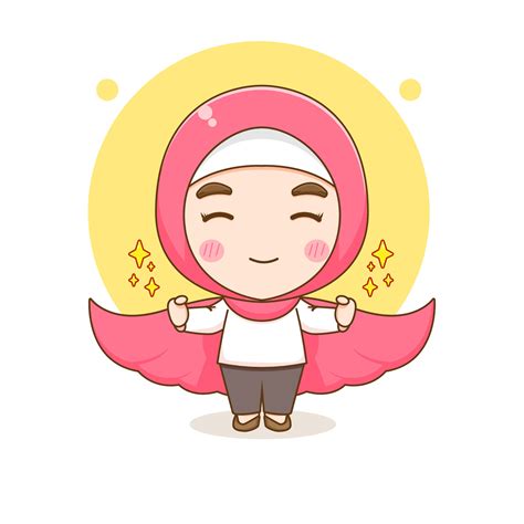 Cartoon illustration of cute strong Moslem girl character with cloak ...