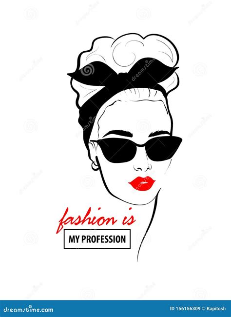 Glamour Woman In Black Sunglasses Red Lips Stock Vector Illustration Of Magazine Hair 156156309