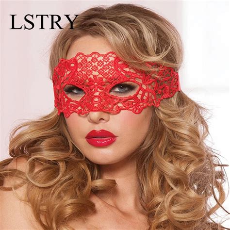 Sexy Dress Porn Lingerie Sexy Black White Red Hollow Lace Mask Exotic