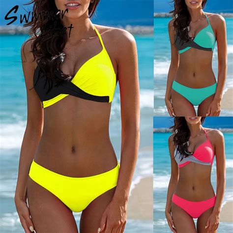 Push Up Sexy Swimsuit Plus Size Swimwear Women Bathers Halter Brazilian Bikini 2019 New Tiangle