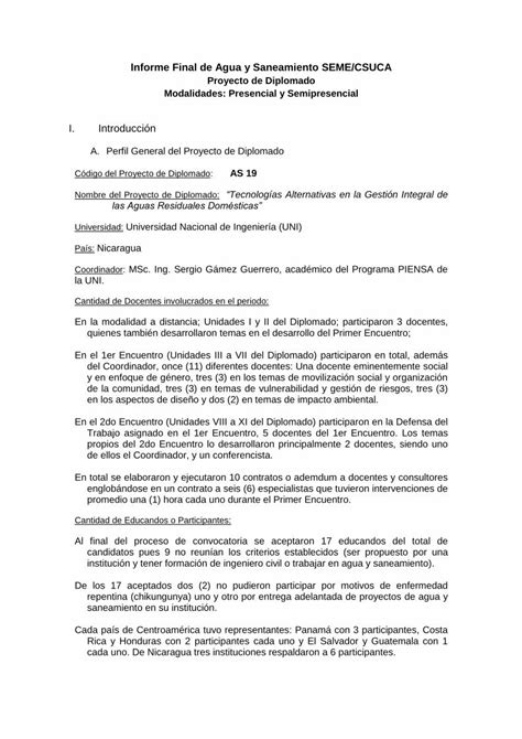 Pdf Informe Final De Agua Y Saneamiento Seme Csuca Proyecto De