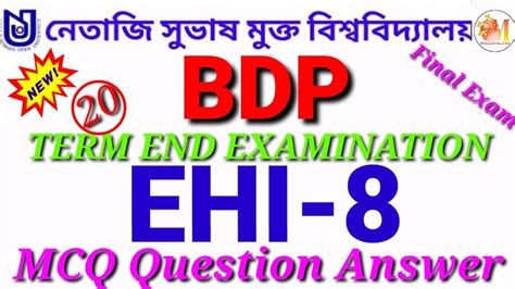 NSOU BDP EHI 8 Question Bank Answer Final Exam History MCQ Question