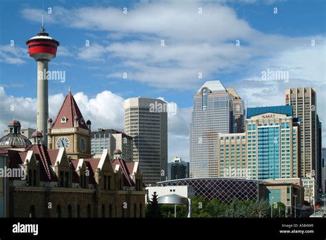 Skyline of Calgary, Alberta, Canada with the famous landmark Tower ...