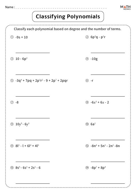 Classifying Polynomials Worksheets With Answer Key