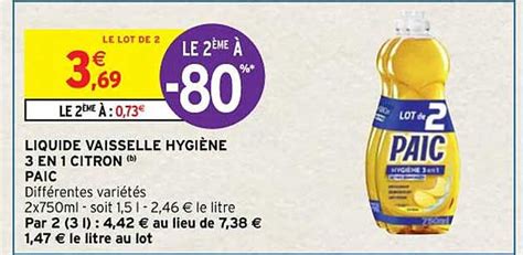 Promo Liquide Vaisselle Hygiène 3 En 1 Citron Paic chez Intermarché