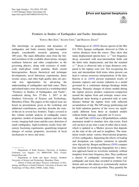 Pdf Frontiers In Studies Of Earthquakes And Faults Introduction