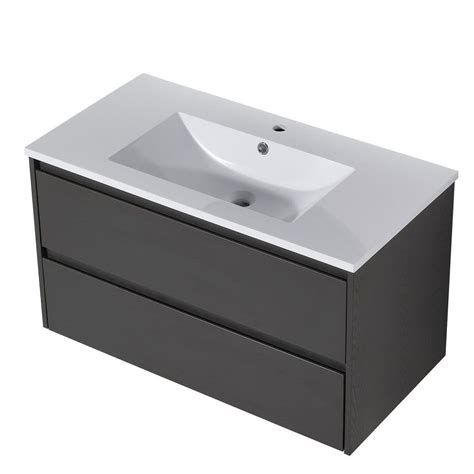 JimsMaison 36 In W X 18 In D X 21 In H Floating Bath Vanity In Grey