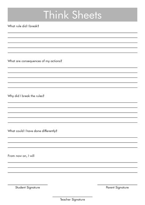 Free Think Sheets For Behavior