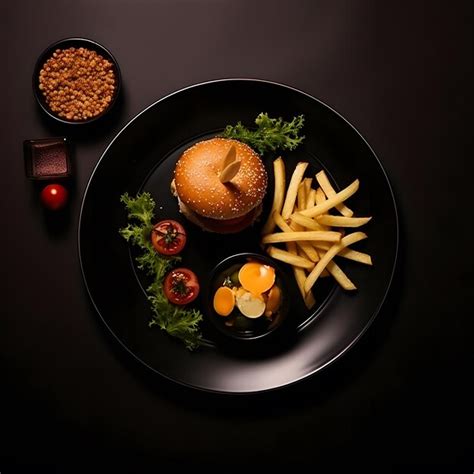 Hamburger Und Pommes Frites Auf Dem Teller Im Restaurantstil Foto Von