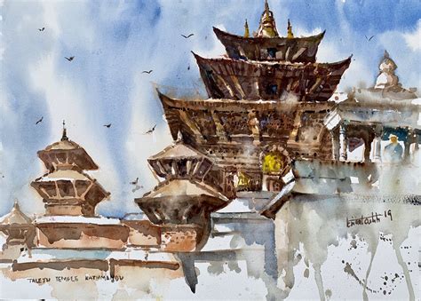 Taleju Temple Kathmandu Watercolor Watercolor Landscape Painting