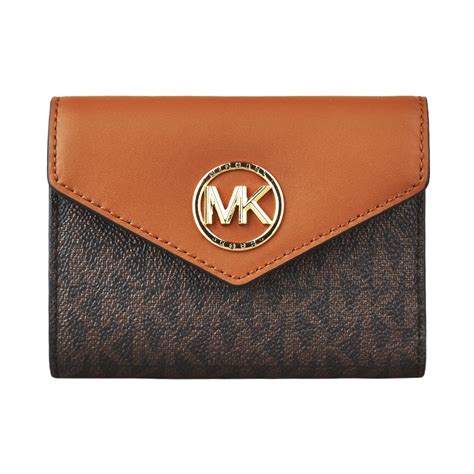 Mk Michael Kors Carmen金字logo印花pvc拼牛皮4卡釦式短夾橡子棕x深褐 中短夾 Yahoo奇摩購物中心