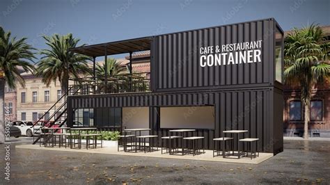 Shipping Container Cafe and Restaurant 3d Illusttration Stock ...