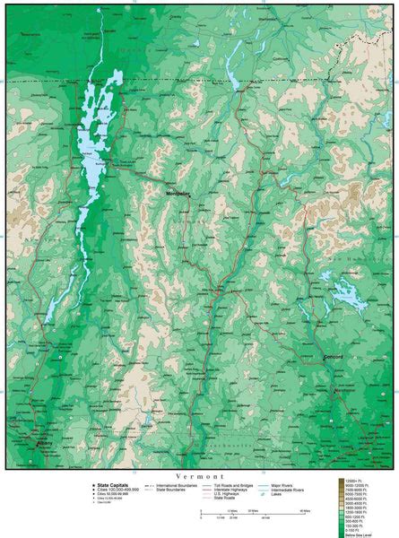 Digital Vermont Contour Map In Adobe Illustrator Vector Format Vt Usa