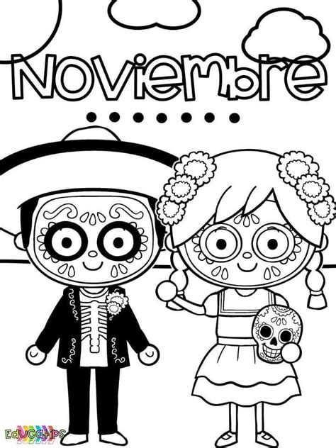 November Coloring Page With Cartoon Characters