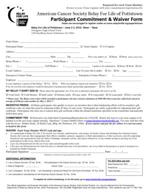 Fillable Online Relay Acsevents Pottstown Commitment Form