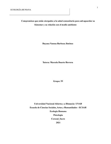 Ensayo de ecologia humana ECOLOGÍA HUMANA Compromisos que están