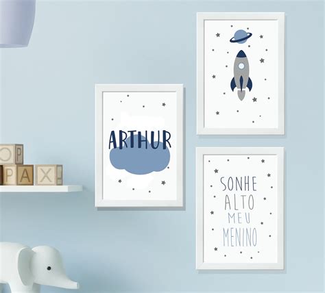 Quadro Decorativo Bebe Foguete Sonhe Alto Personalizado Elo