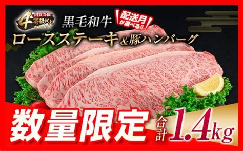 【令和6年7月配送】数量限定 黒毛和牛 ロース ステーキ 250g×4枚 豚 ハンバーグ 100g×4個 合計1 4kg 肉 牛 牛肉 国産 ロースステーキ 配送月が選べる 送料無料 Mpf1