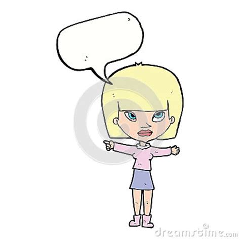 Cartoon Woman Pointing With Speech Bubble Stock Illustration