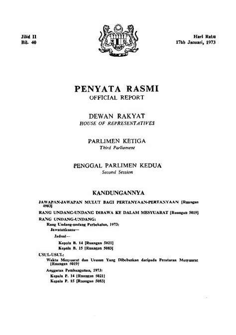 Pdf Penya Ta Rasmi Parlimenmalaysia Dewan Rakyat Yang Ketiga