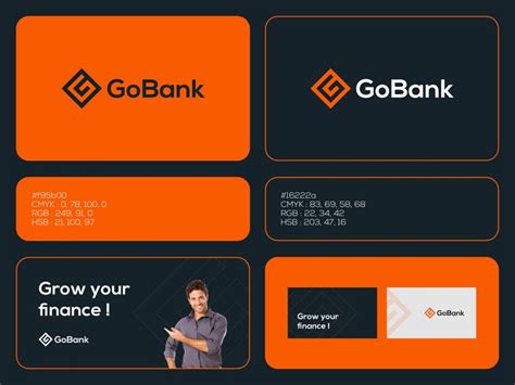 An Orange And Black Business Card With The Words Gobank On It S Side