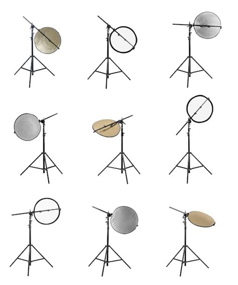 Premium Photo Set Of Tripods With Different Reflectors On White