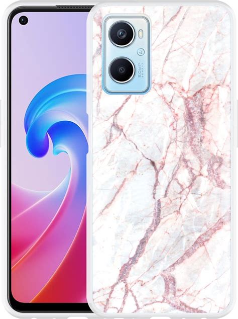 Oppo A96 Hoesje White Pink Marble Designed By Cazy Bol