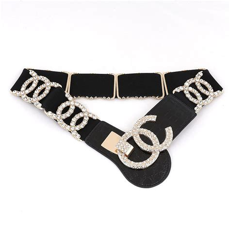 Deluxe Rhinestone Elastic Waist Cincher Belt With Golden Alloy Buckle